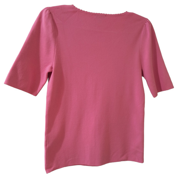 Talbots Half Sleeve Knit Top Women's Sz S Pink Scalloped Neck Base Layer Popover - Picture 11 of 12